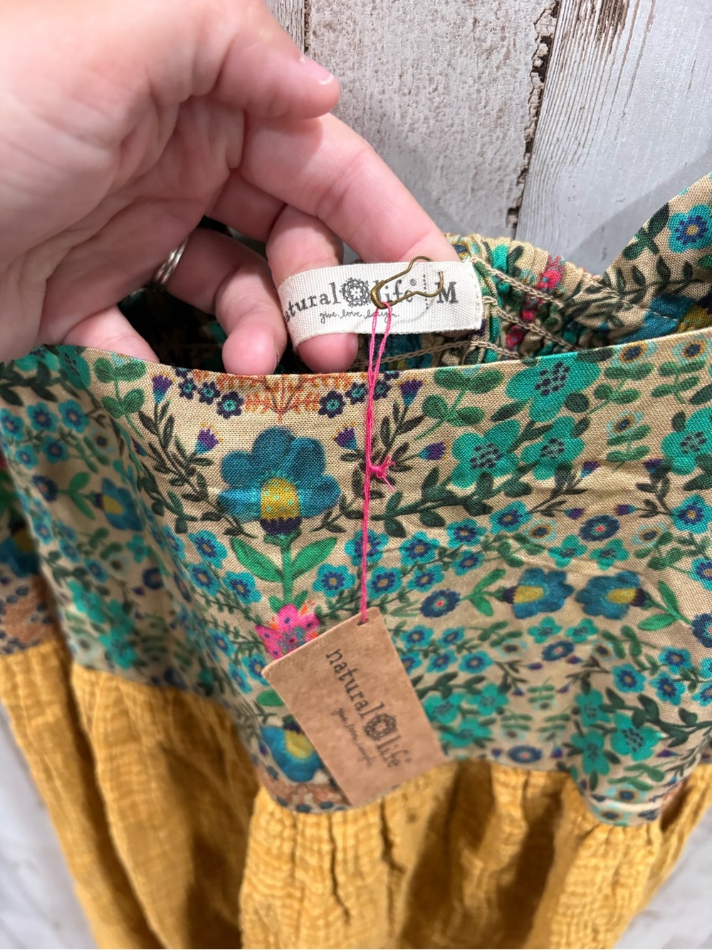 New Natural Life Tricia Maxi Dress Womens M Floral Boho Tiered Mustard Gauze - Picture 3 of 7